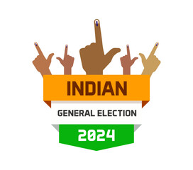 Indian general election 2024 election banner. multiple inked index fingers raised, representing voter participation, with India flag color graphic elements background. Vector icon elements design