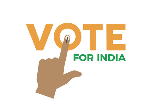 Vector text Vote for India with an inked index finger pointing to the 'O,' creatively symbolizing the act of voting and making a choice