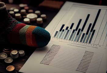 Sock market chart and graph, and coins. Concept. Generative AI