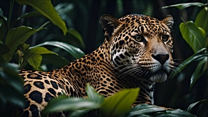 Leopard in the jungle. Big cat illustration