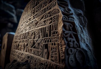 4K HD 3D Ancient Alien Writing Etched onto the Outside: A Mysterious and Intriguing Image. Generative AI