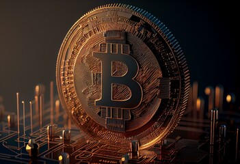 Fototapeta na wymiar Bitcoin Crypto currency Gold BTC . electronic money, stock markets, exchange. High quality 3d illustration. Generative AI