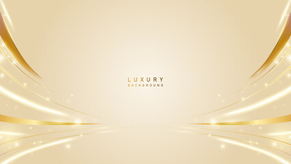 Luxury podium award in gold cream color background with golden line elements and curve. luxury premium vector design
