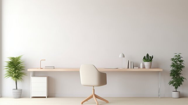 A minimalist office layout with a minimalist color palette
