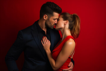 Elegant Couple in Formal Attire Engaging in a Sensual Embrace. Passion and Fashion Concept