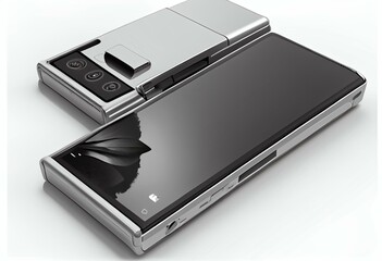 flip mobile phone isolated on white transparent background illustration. Generative AI