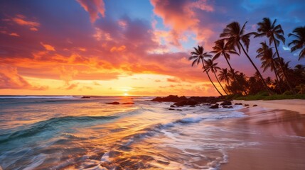 Fototapeta na wymiar A tropical beach at sunset with vibrant colors