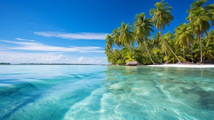 Fototapeta premium A tropical paradise with crystal clear water and palm trees for relaxation