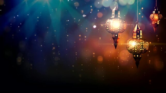 Ramadan lantern scene with blur background, animated virtual repeating seamless 4k	