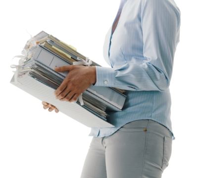 Office worker carrying paperwork in the office