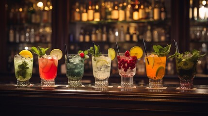 Fototapeta na wymiar Cocktails served at a bustling bar