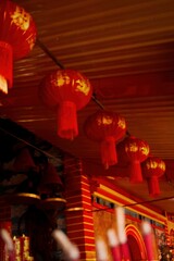 Naklejka premium Chinese New Year lantern celebration at the temple