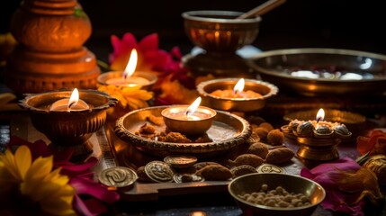 Diwali puja with incense and offerings