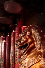 Golden Lion statue in Chinese temple
