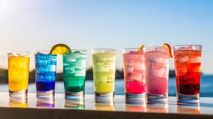 Rainbow-colored cocktails at a summer party