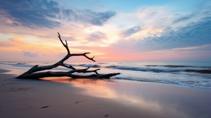 The calmness of a serene beach at dawn