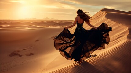 Woman in a chic dress in the desert 