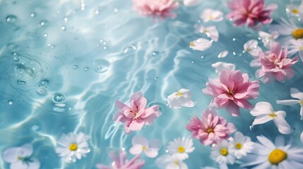 spa spring background with flowers in water - obrazy, fototapety, plakaty