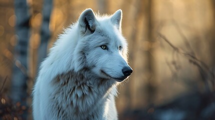 Obraz premium Portrait of white wolf in the forest