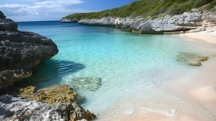 Secluded beach cove with crystal clear waters.