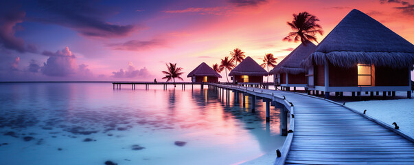 Naklejka premium evening atmosphere at a luxurious beach resort