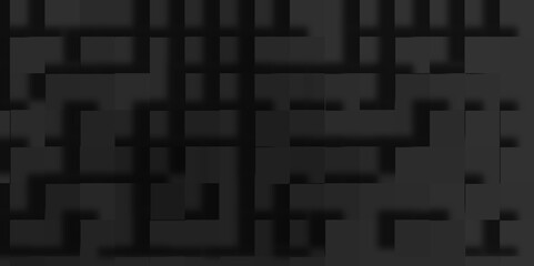 Modern abstract luxury black background with Realistic wall of cubes, Abstract technology and business concept data technology, Random scaled black cube boxes block background of black surface.