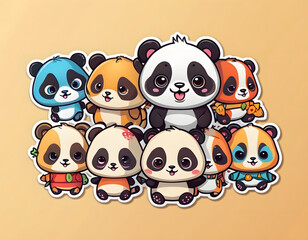 Fototapeta premium cute kawaii panda, cartoon, digital art, stickers