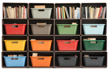 Classroom materials storage isolated on white background