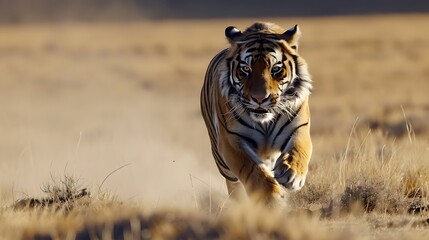 tiger run across the vast plains burly bodies swift movements