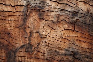 A detailed view of a wooden surface showcasing the intricate patterns of cracks and natural wood grain.