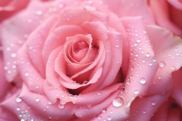 Close-up of a pink rose with fresh dew drops.