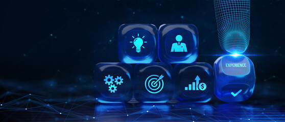 EXPERIENCE inscription, social networking concept. Business, Technology, Internet and network concept. 3d illustration