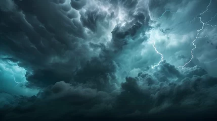 Fototapeten Lightning, thunder cloud dark cloudy sky © PSCL RDL