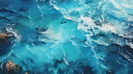 A top view of a calming blue background, reminiscent of a serene ocean - obrazy, fototapety, plakaty