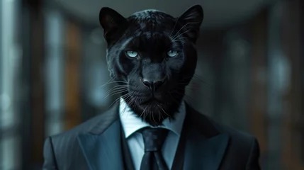 Foto op Plexiglas The black panther exudes sophistication and strength, embodying the perfect blend of animal magnetism and corporate command. © tonstock