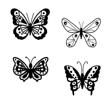 Black Silhouettes Of Butterfly Vector Set Isolated On White Background