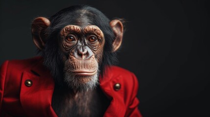 A dapper monkey in a red suit exudes leadership and poise, embodying a suave, human-like persona.
