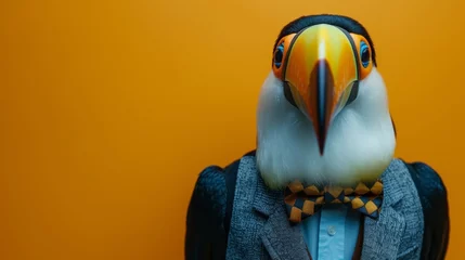 Selbstklebende Fototapeten The dapper toucan exudes sophistication in his sharp suit and bow tie, his birdlike charm undeniably captivating. © tonstock
