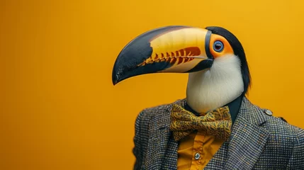 Crédence de cuisine en verre imprimé Toucan The dapper toucan exudes sophistication in his sharp suit and bow tie, his birdlike charm undeniably captivating.