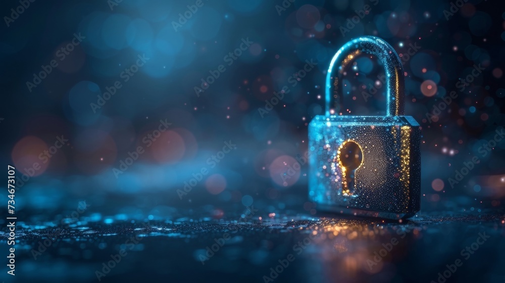 Poster secure your data with a digital padlock, ensuring cyber safety and preventing fraud on your computin