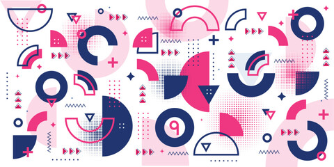 Set of geometric shapes. Memphis design, retro elements for web, vintage, advertisement, commercial banner, poster, leaflet, billboard, sale. Collection trendy halftone vector geometric shapes.