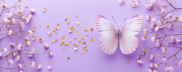 butterflies with flowers decorative background.