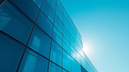 Fototapeta na wymiar Modern Glass Building Facade Reflecting Bright Sunlight