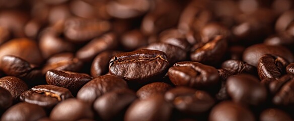 Aromatic Close-Up of Coffee Beans Accentuating Textures, Details, and the Richness of Roasted Coffee