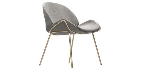 Modern and luxury gray chair with gold metallic legs isolated on white background. Furniture Collection. 