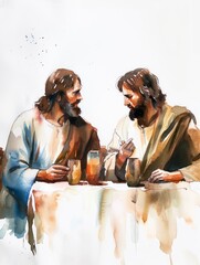 The Last Supper: Jesus and John in Watercolor Art Generative AI