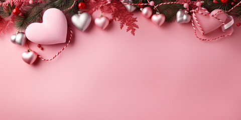 Valentine's Day background. hearts on pink background. Valentine banner or greeting card.