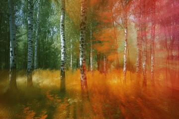 Fototapeta premium Filtered lighting applied to a picture of birch trees with vaseline treatment