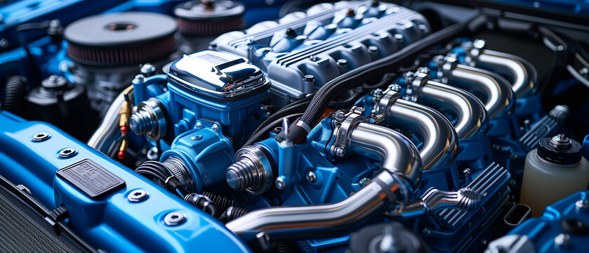 The car engine is still new in the cab. Automobile industry.