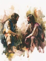Contemplative Jesus and Matthew with a Mustard Seed Generative AI